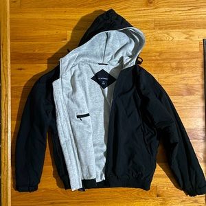 Port Authority Light Oxford Team Jacket Men’s Medium Black/Grey Fleece Hood